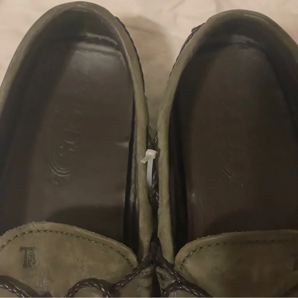 TOD’S City Gommino Green Suede Leather Lace Up Driving Loafers Braided Moccasin
